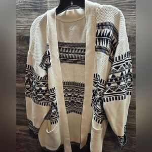 Express Women’s Open Front Soft Kint Cardigan Size Large Striped Long Sleeve